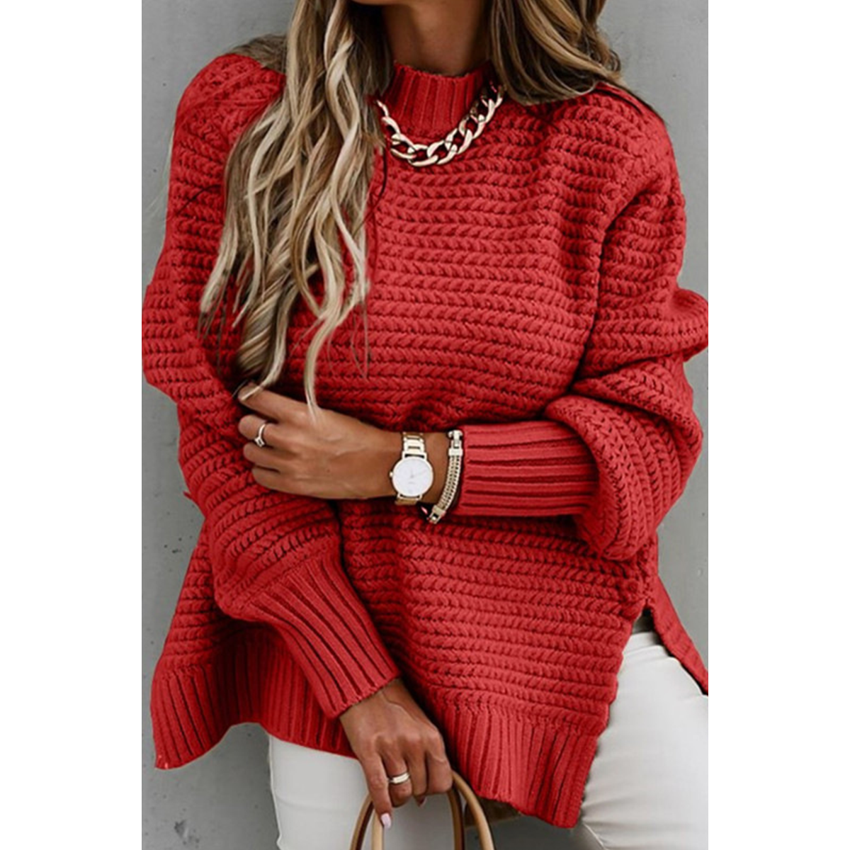 Casual Round Neck Solid Color Cute Sweater