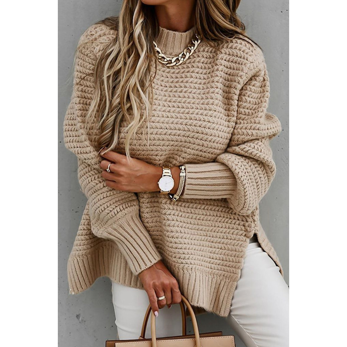 Casual Round Neck Solid Color Cute Sweater