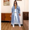 Blue Casual Solid Ripped Turndown Collar Long Sleeve Regular Denim Jacket Coat