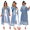 Blue Casual Solid Ripped Turndown Collar Long Sleeve Regular Denim Jacket Coat