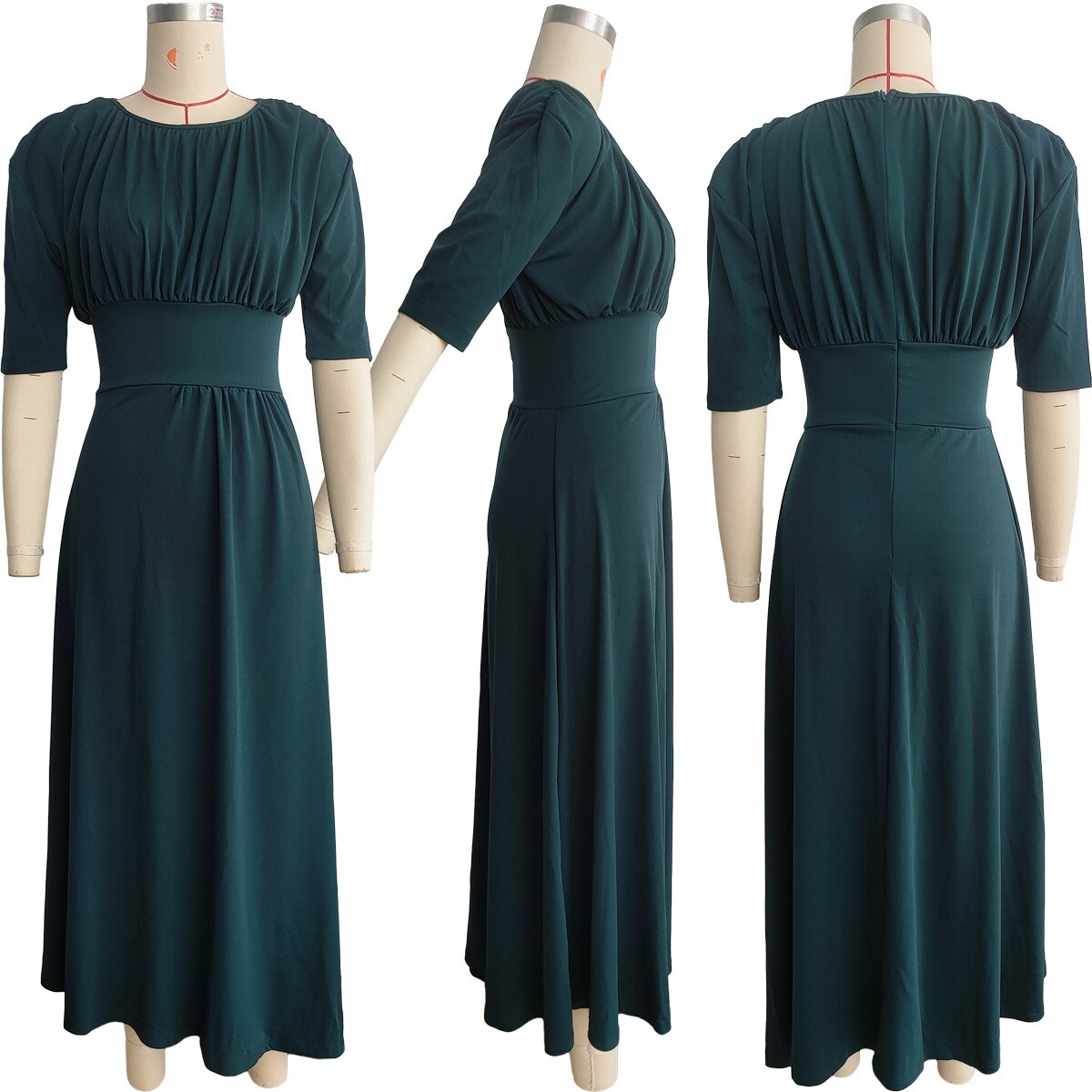 ASYMMETRISCHE, ELEGANTE MAXIKLEIDER MIT RÜSCHEN, HOHER TAILLE