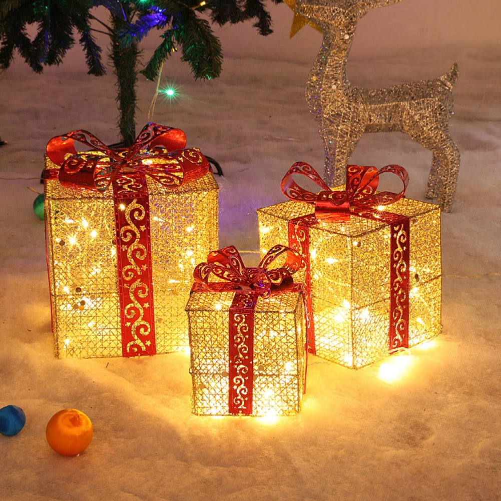 3 x Weihnachtsgeschenkboxen mit LED-Leuchten