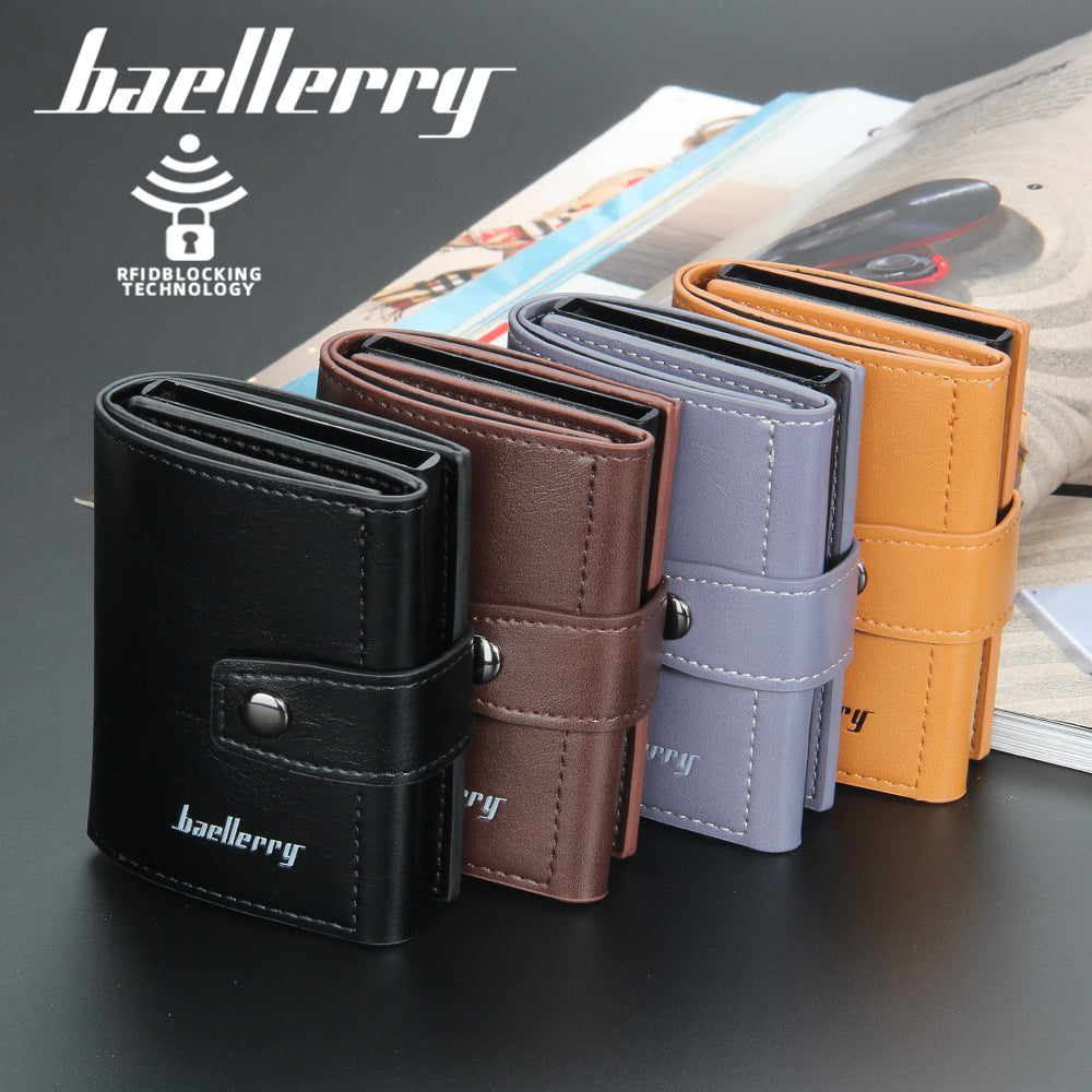 (Up to 15 cards) Automatic Leather Card Holder with buckle & RFID Protection