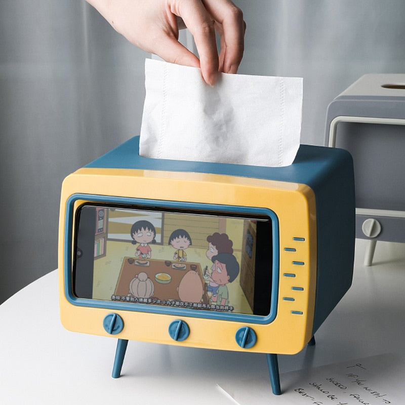 TV Tissue Box with Phone Holder