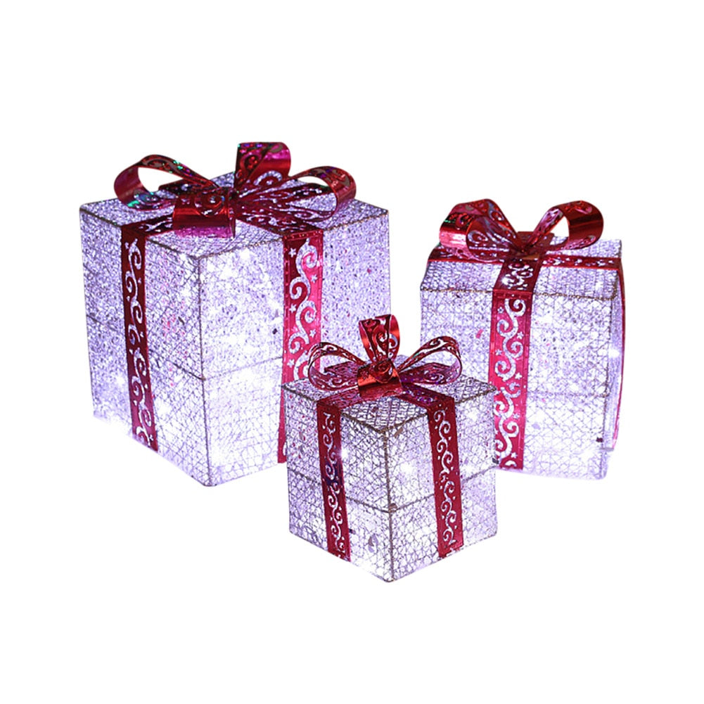 3pcs Christmas Gift Boxes with LED Lights