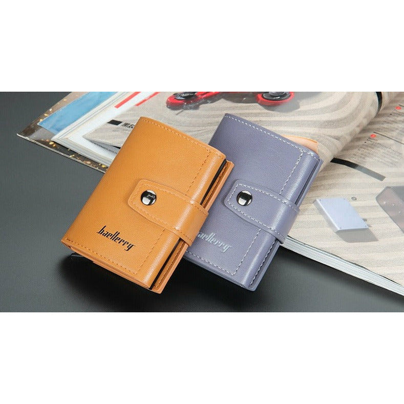 (Up to 15 cards) Automatic Leather Card Holder with buckle & RFID Protection