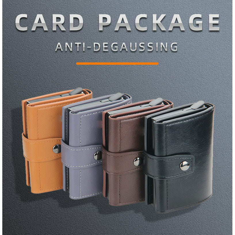 (Up to 15 cards) Automatic Leather Card Holder with buckle & RFID Protection